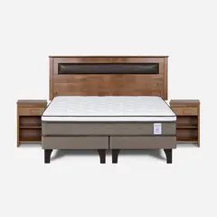 ROSEN - Cama Europea New Style 6 2 Plazas + Respaldo + 2 Veladores
