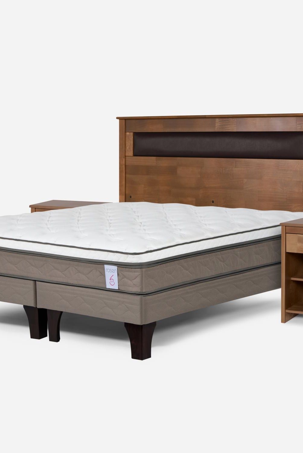 ROSEN - Cama Europea New Style 6 2 Plazas + Respaldo + 2 Veladores Rosen