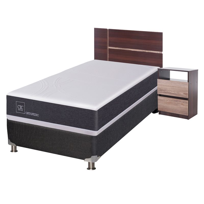 CIC - Box Spring Ortopedic Black 1.5 Plazas Base Normal 105x200 cm + Muebles Enio Cic
