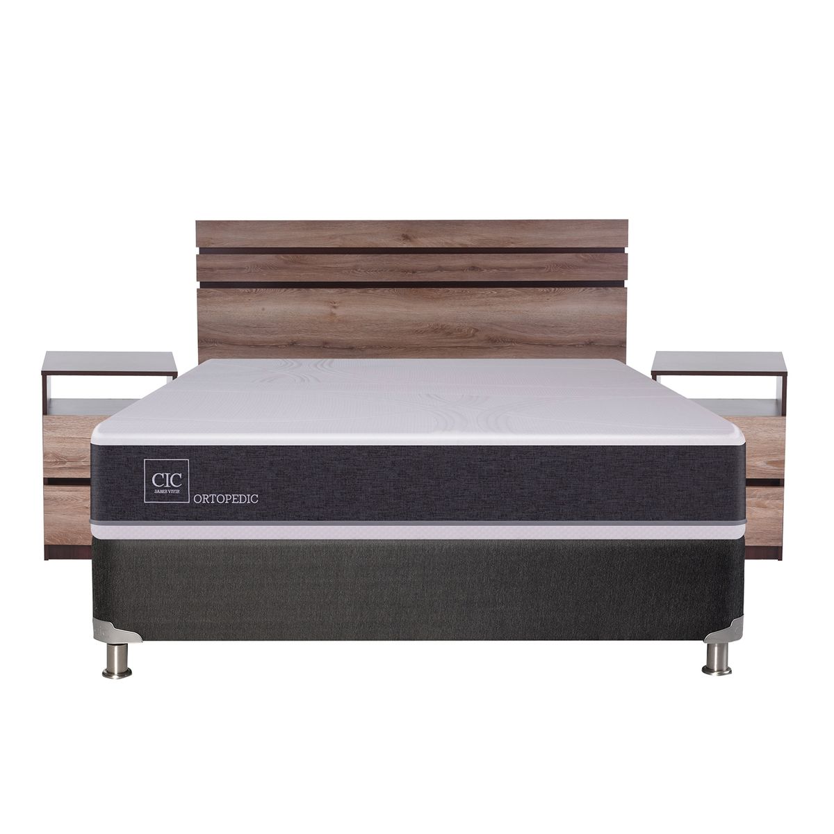 CIC - Box Spring Ortopedic Black 2 Plazas Base Normal 150x200 cm + Muebles Ares Cic