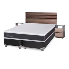 CIC - Box Spring Newortoped 2 Plazas + Respaldo + 2 Veladores
