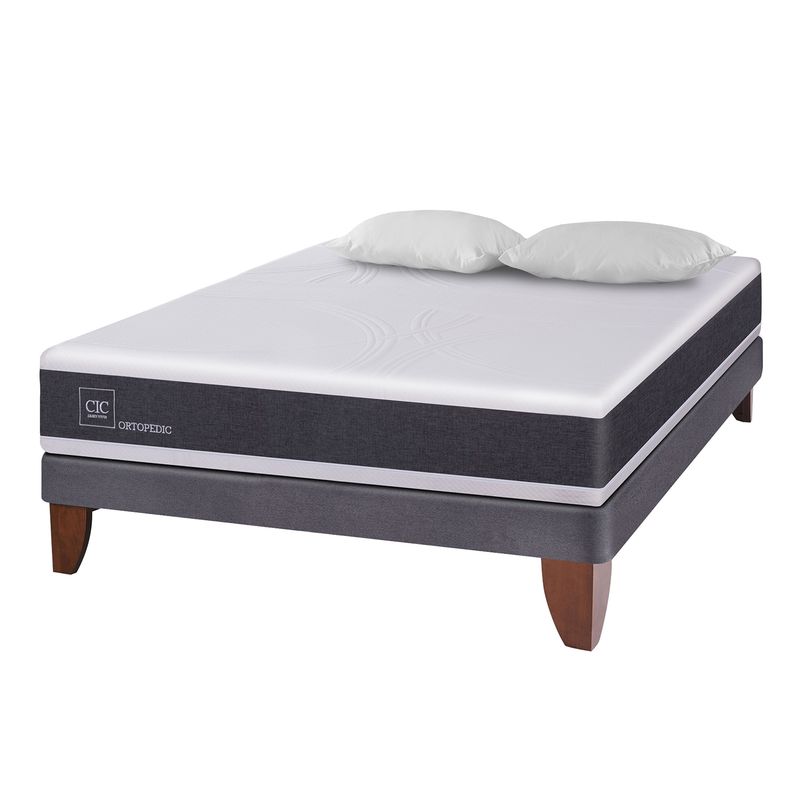 CIC - Cama Europea Ortopedic 2 Plazas Base Normal 150X200 Cm + Almohadas Cic