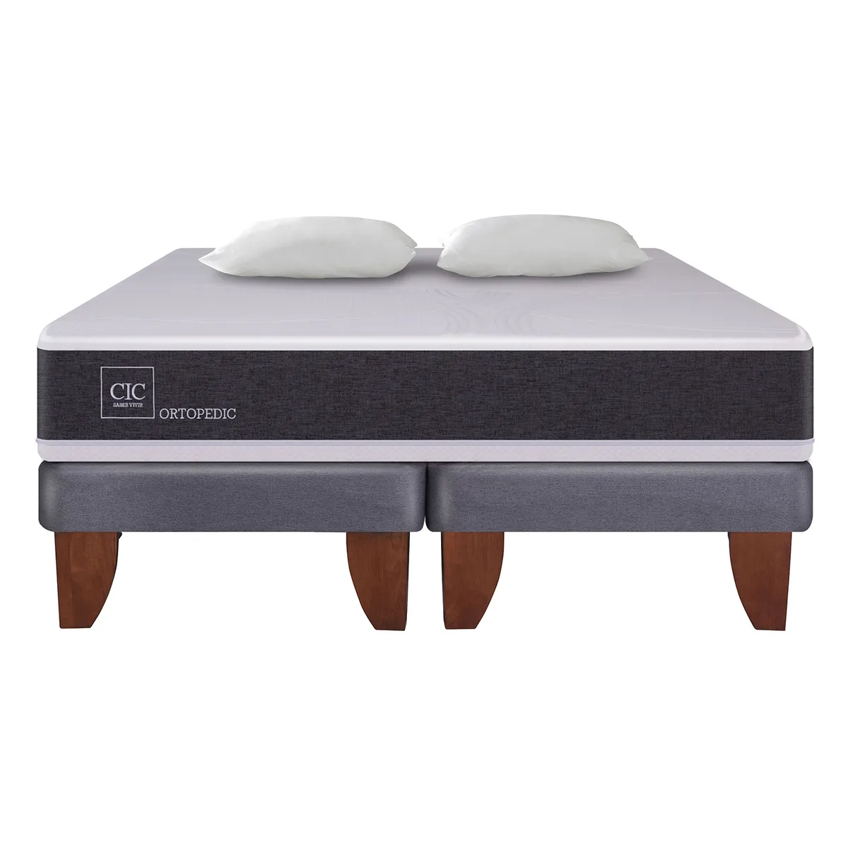 CIC - Cama Europea Ortopedic King Base Dividida 180X200 Cm + Almohadas Cic