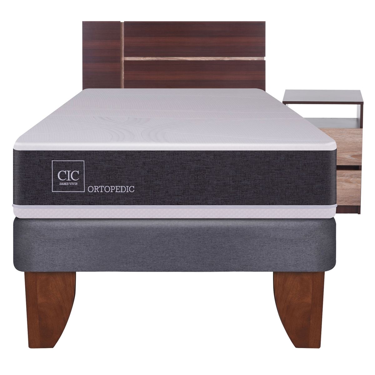 CIC - Cama Europea Ortopedic 1.5 Plaza Base Normal 105X200 Cm + Muebles Enio Cic