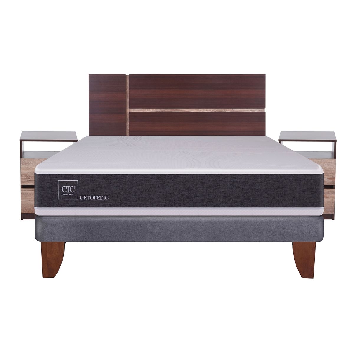 CIC - Cama Europea Ortopedic 2 Plazas Base Normal 150X200 Cm + Muebles Enio Cic