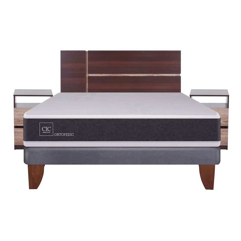 CIC - Cama Europea Ortopedic 2 Plazas Base Normal 150X200 Cm + Muebles Enio Cic