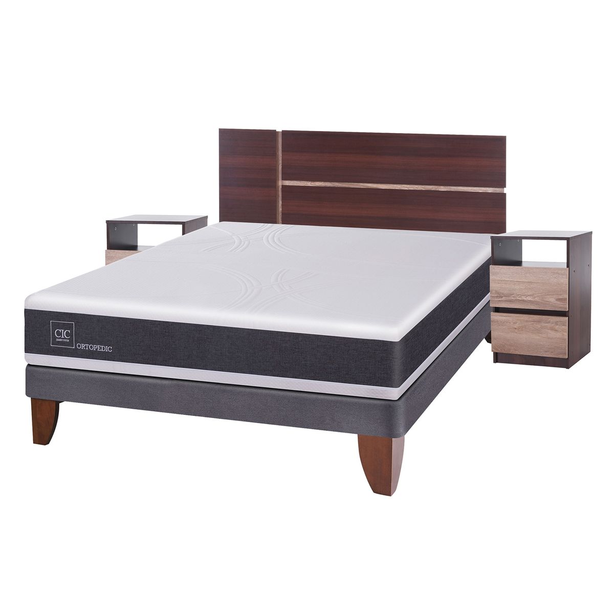 CIC - Cama Europea Ortopedic 2 Plazas Base Normal 150X200 Cm + Muebles Enio Cic