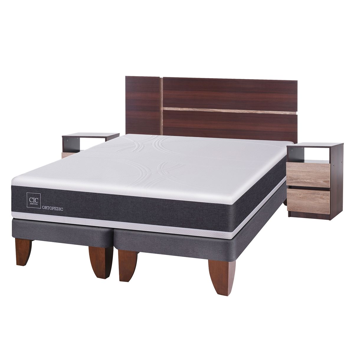 CIC - Cama Europea Ortopedic King Base Dividida 180X200 Cm + Muebles Enio Cic