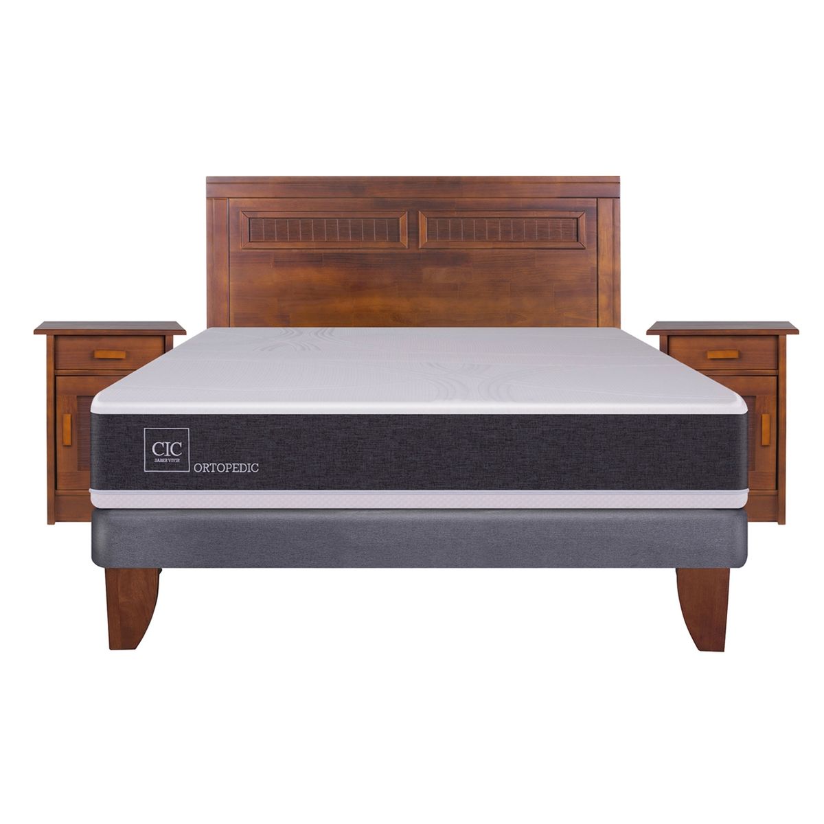 CIC - Cama Europea Ortopedic 2 Plazas Base Normal 150X200 Cm + Muebles Milán Cic