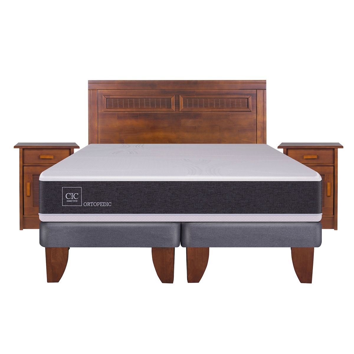 CIC - Cama Europea Ortopedic King Base Dividida 180X200 Cm + Muebles Milán Cic