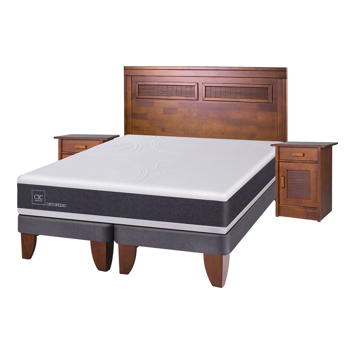 CIC - Cama Europea Ortopedic King Base Dividida 180X200 Cm + Muebles Milán Cic