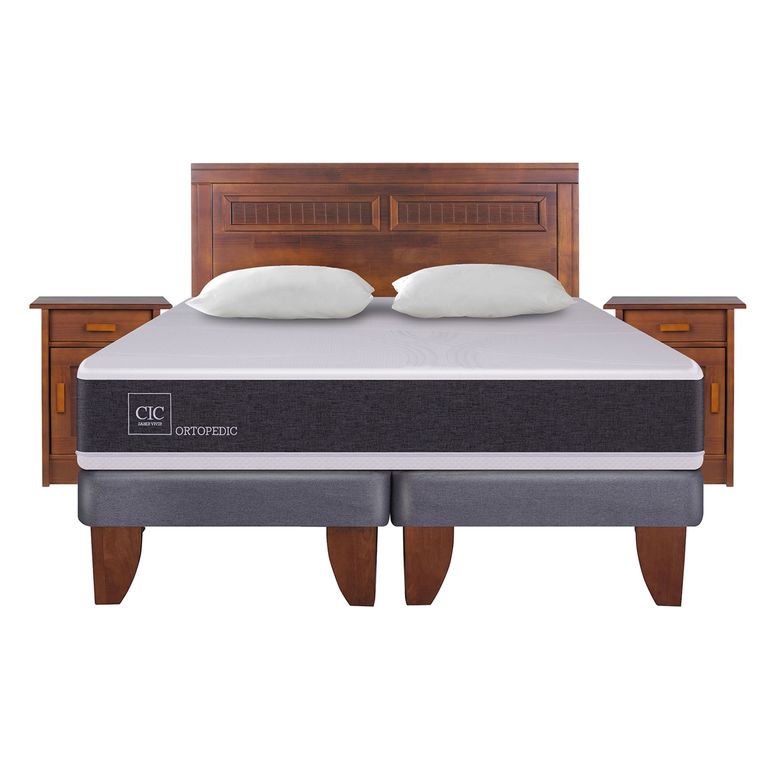 CIC Cama Europea Ortopedic King Bd 180 X 200 Cm + Muebles Milan + Almohadas