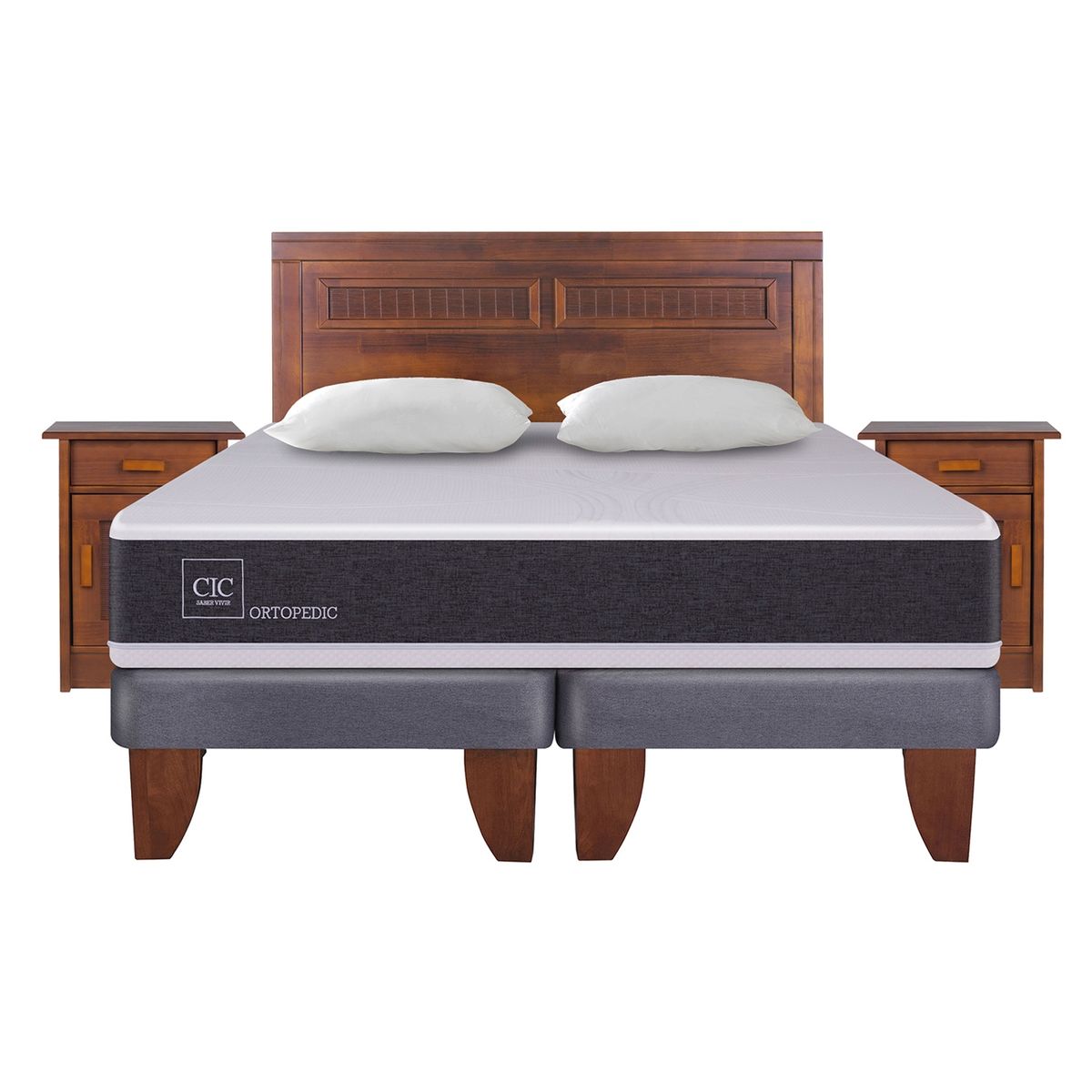 CIC - Cama Europea Ortopedic King Bd 180 X 200 Cm + Muebles Milan + Almohadas Cic