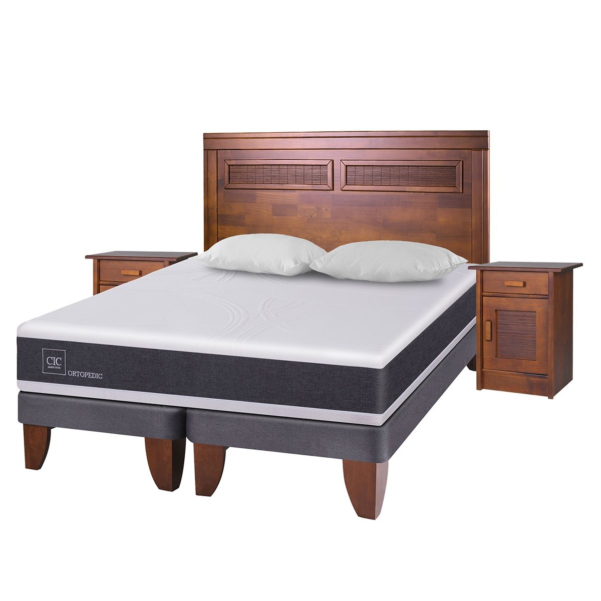 CIC - Cama Europea Ortopedic King Bd 180 X 200 Cm + Muebles Milan + Almohadas Cic