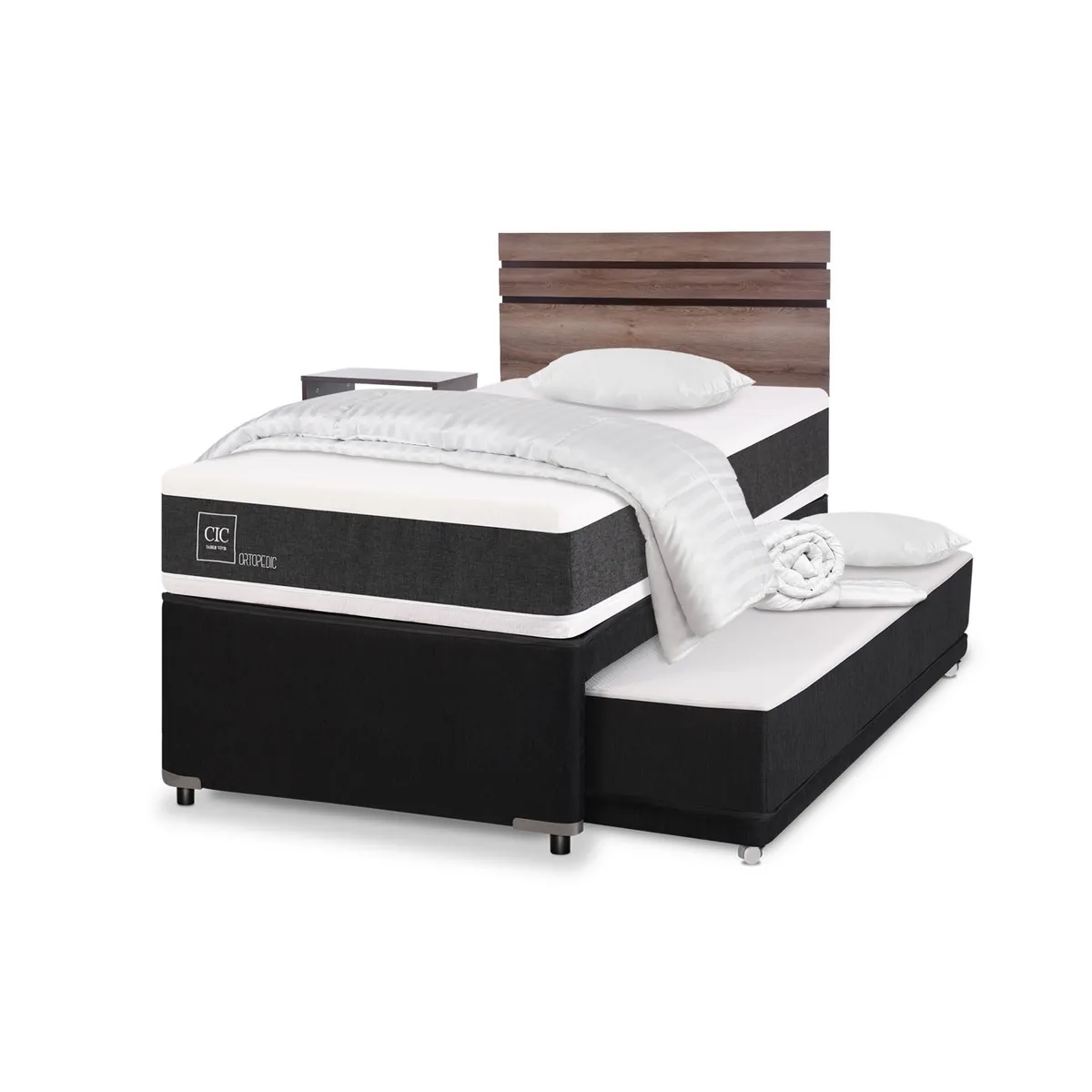 CIC - Cama Nido Divan Cic Ortopedic Black 1.5 Plazas + Muebles Ares + Textil