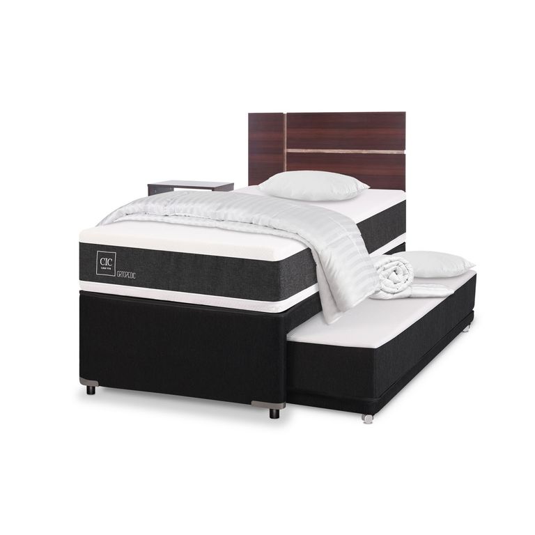 CIC Cama Nido Ortopedic Black 1.5 Plazas + Muebles Enio + Textil