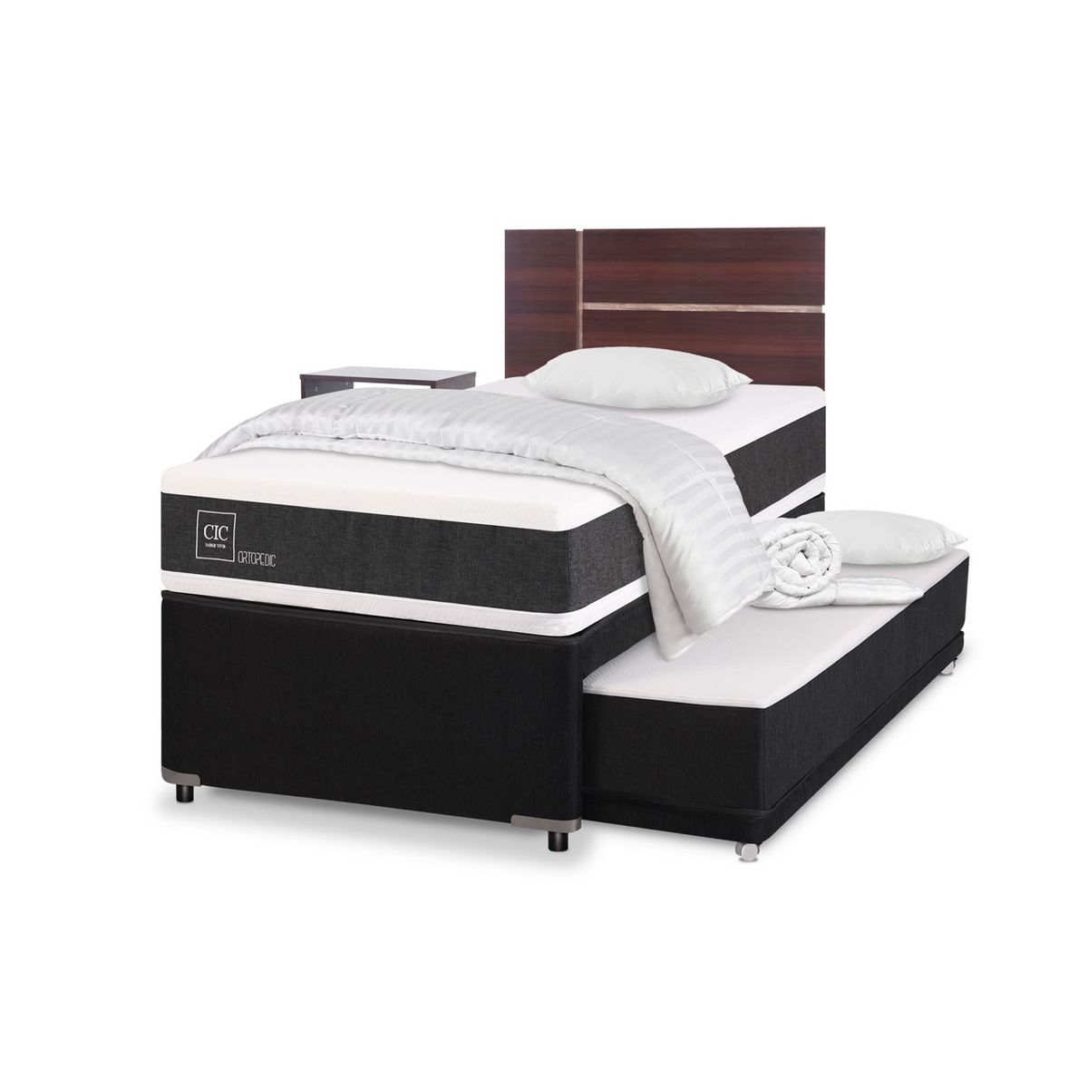 CIC - Cama Nido Ortopedic Black 1.5 Plazas + Muebles Enio + Textil Cic