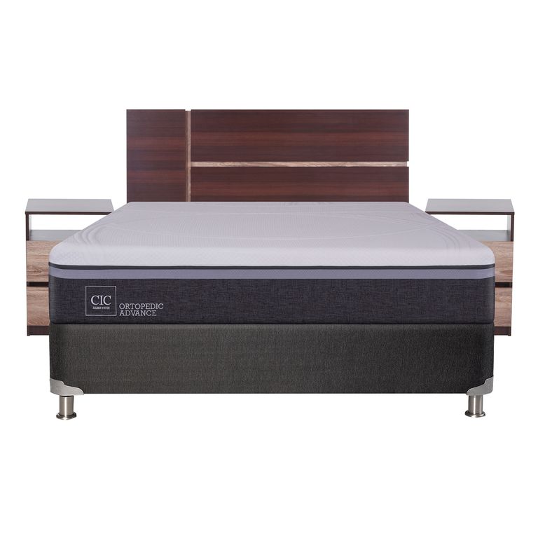 CIC Box Spring Ortop Adva 2 Plazas + Respaldo + 2 Veladores
