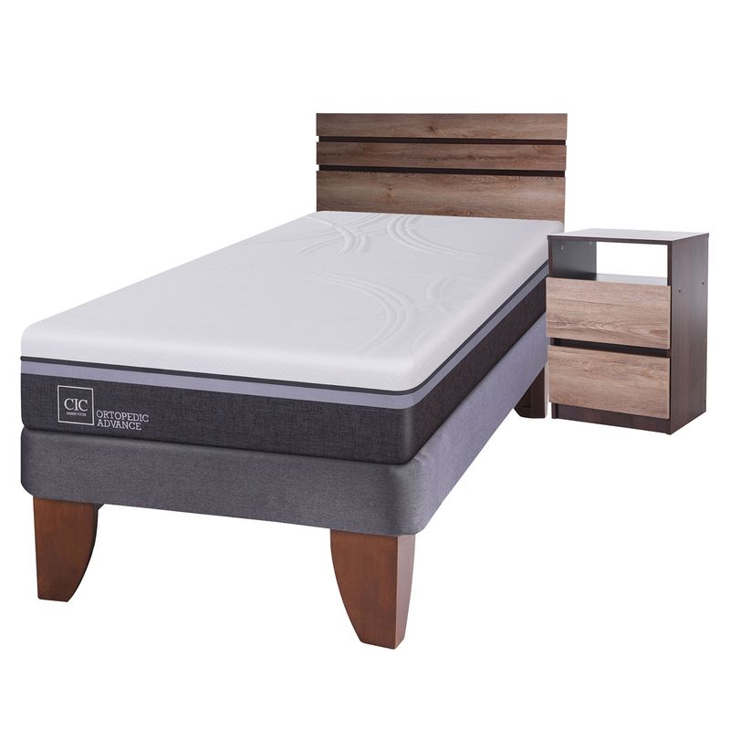CIC - Cama Europea Ortop Adva 1.5 Plazas + Respaldo + 1 Velador Cic