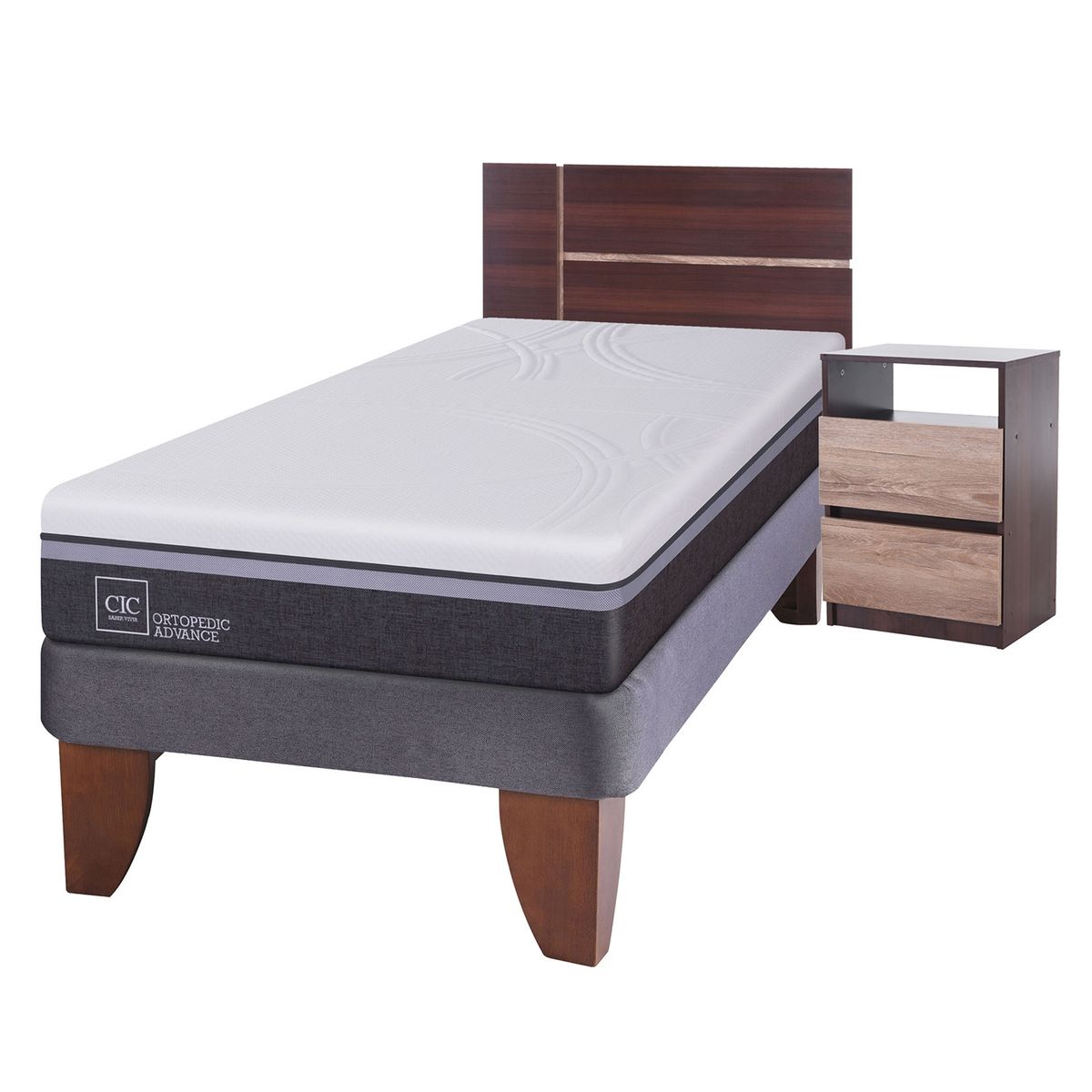 CIC - Cama Europea Ortopedic Advance 1.5 Plazas Base Normal 105X200 Cm + Muebles Enio Cic