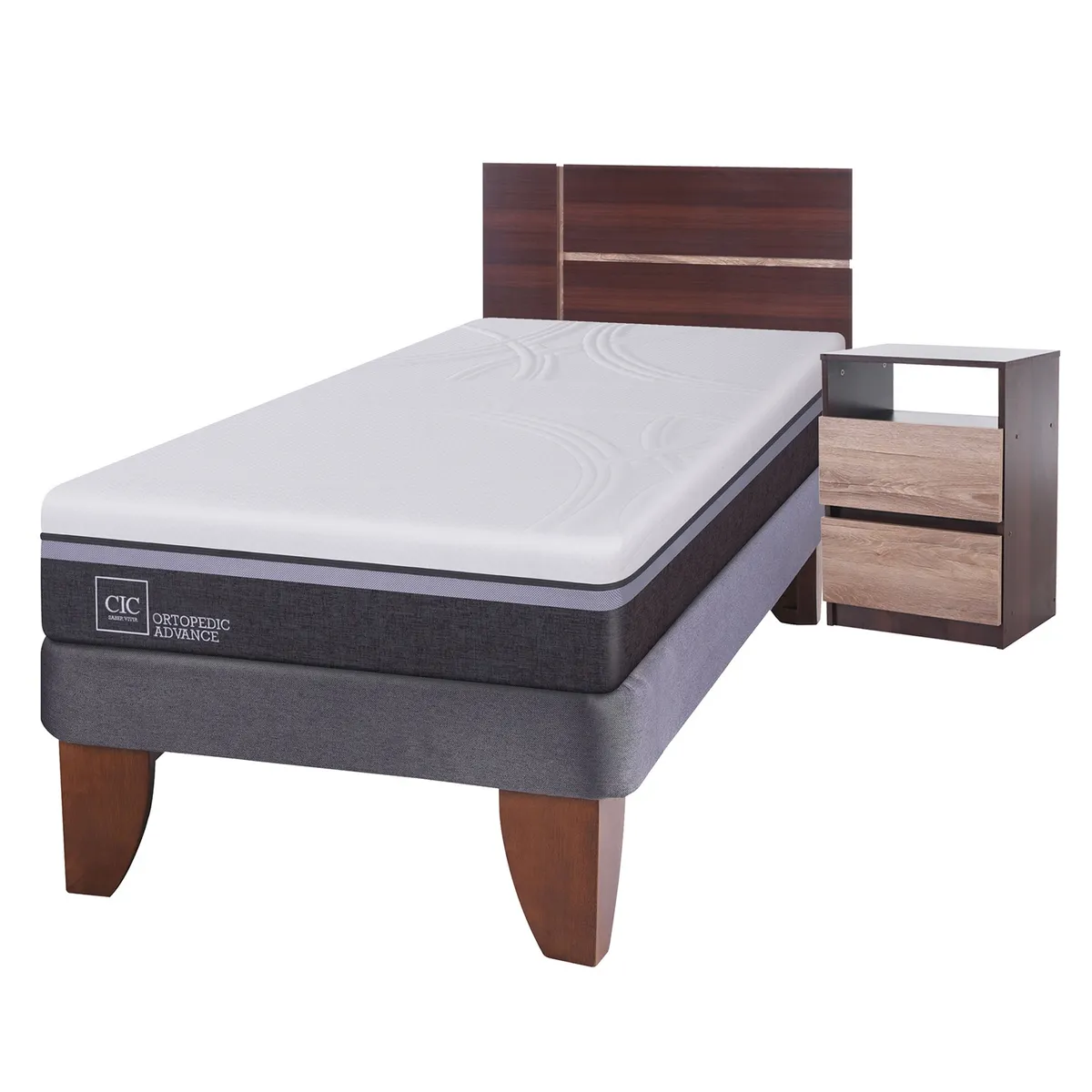 CIC - Cama Europea Ortopedic Advance 1.5 Plazas Base Normal 105X200 Cm + Muebles Enio Cic