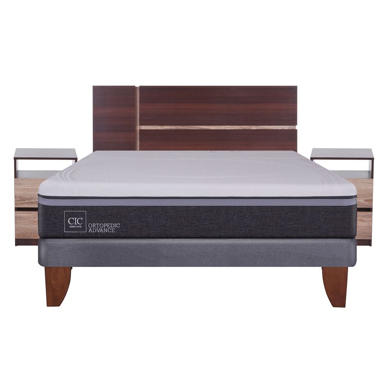 CIC - Cama Europea Ortop Adva 2 Plazas + Respaldo + 2 Veladores Cic