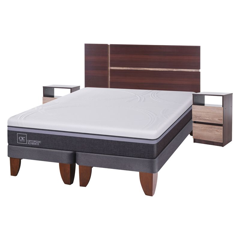 CIC - Cama Europea Ortop Adva King + Respaldo + 2 Veladores Cic