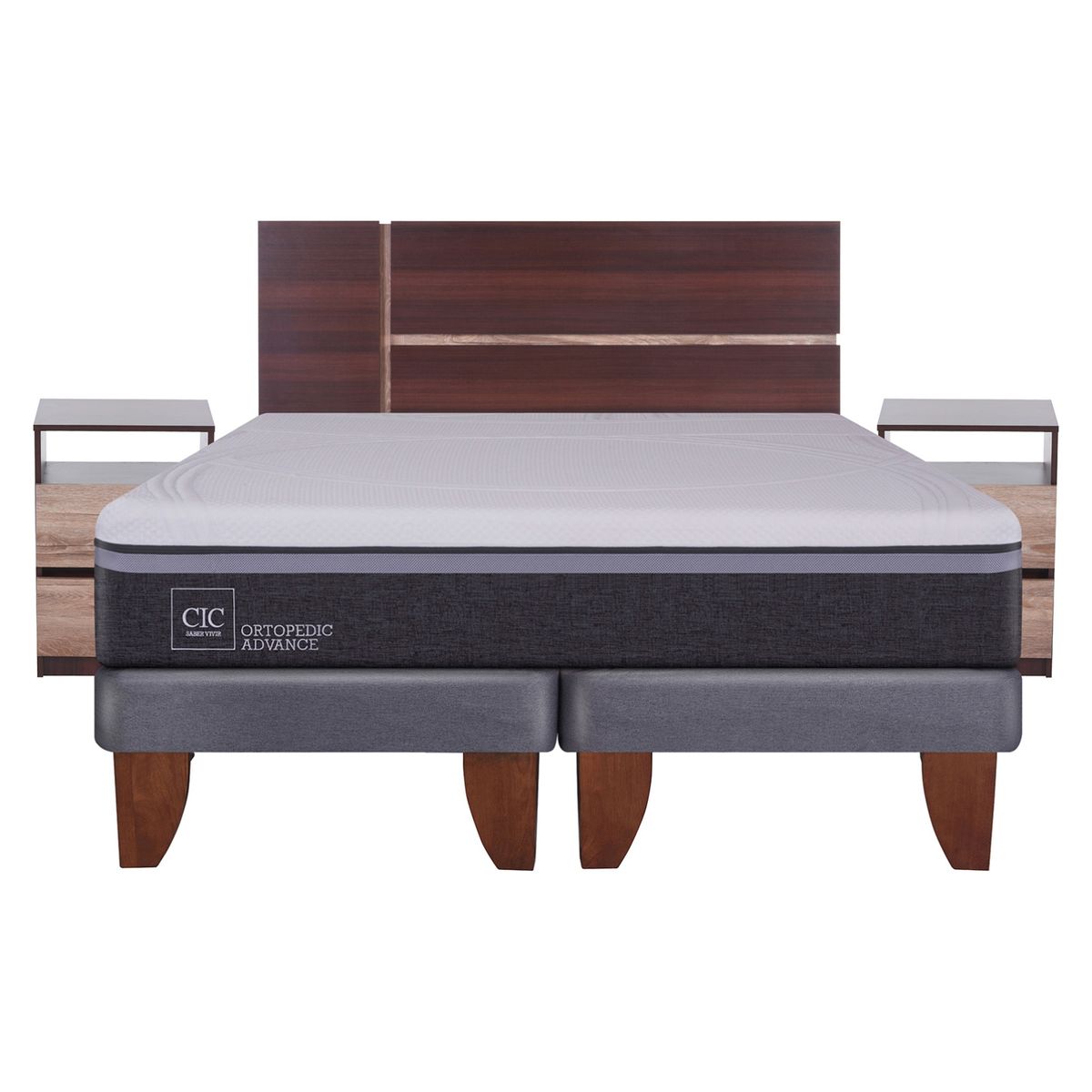 CIC - Cama Europea Ortop Adva King + Respaldo + 2 Veladores Cic