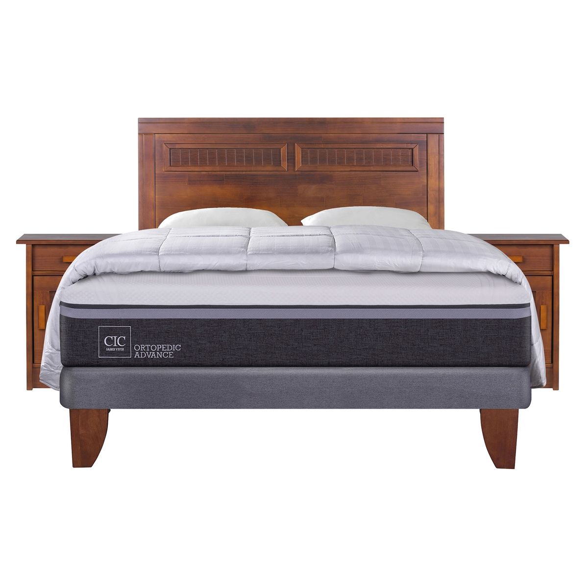 CIC - Cama Europea Ortop Adva 2 Plazas + Respaldo + 2 Veladores Cic