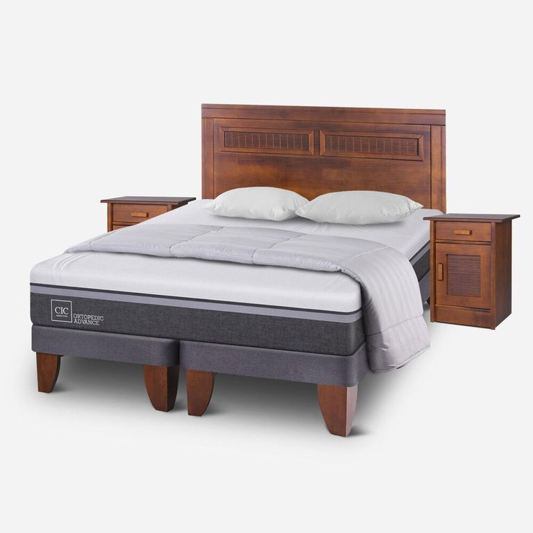 CIC Cama Europea Ortop Adva 2 Plazas + Respaldo + 2 Veladores