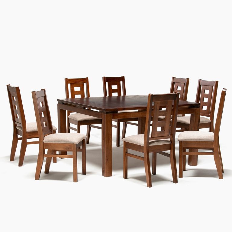 DAGON Juego De Comedor Cuadrado 8 Sillas Roma Crudo