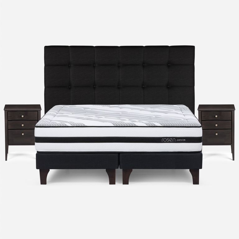 Cama Europea Driven King x 2.00mt Base Dividida + Respaldo + 2 Veladores