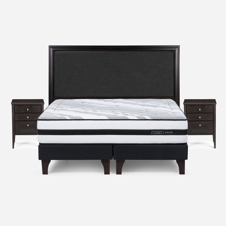 Cama Europea Driven 2 Plazas x 2.00mt Base Dividida + Respaldo + 2 Veladores