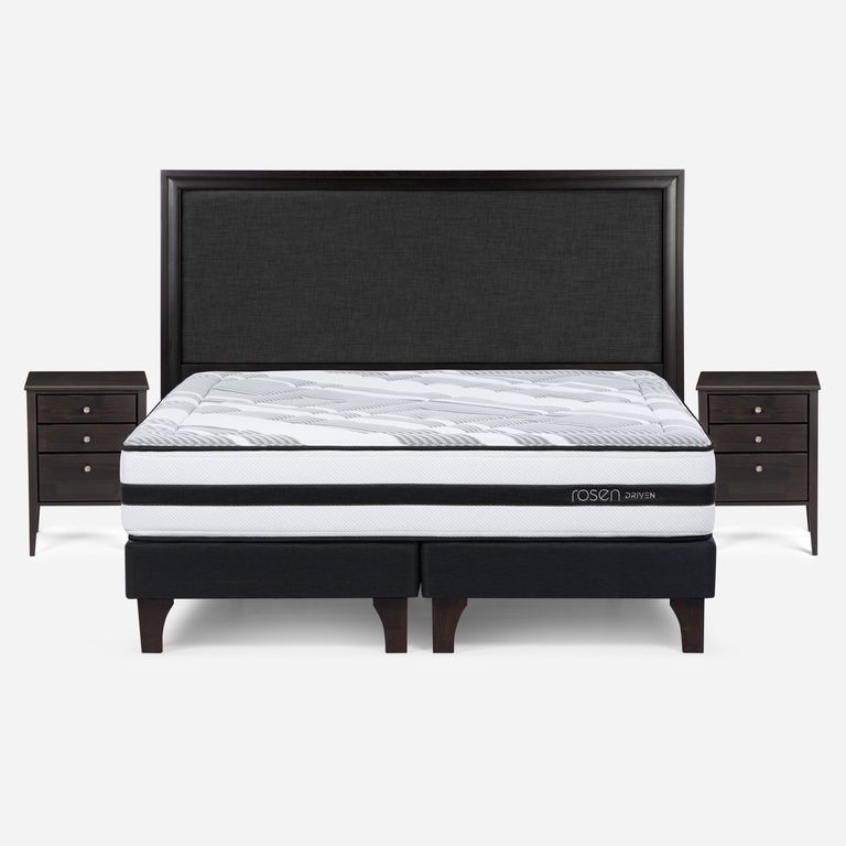 Cama Europea Driven King x 2.00mt Base Dividida + Respaldo + 2 Veladores Nolita Grafito