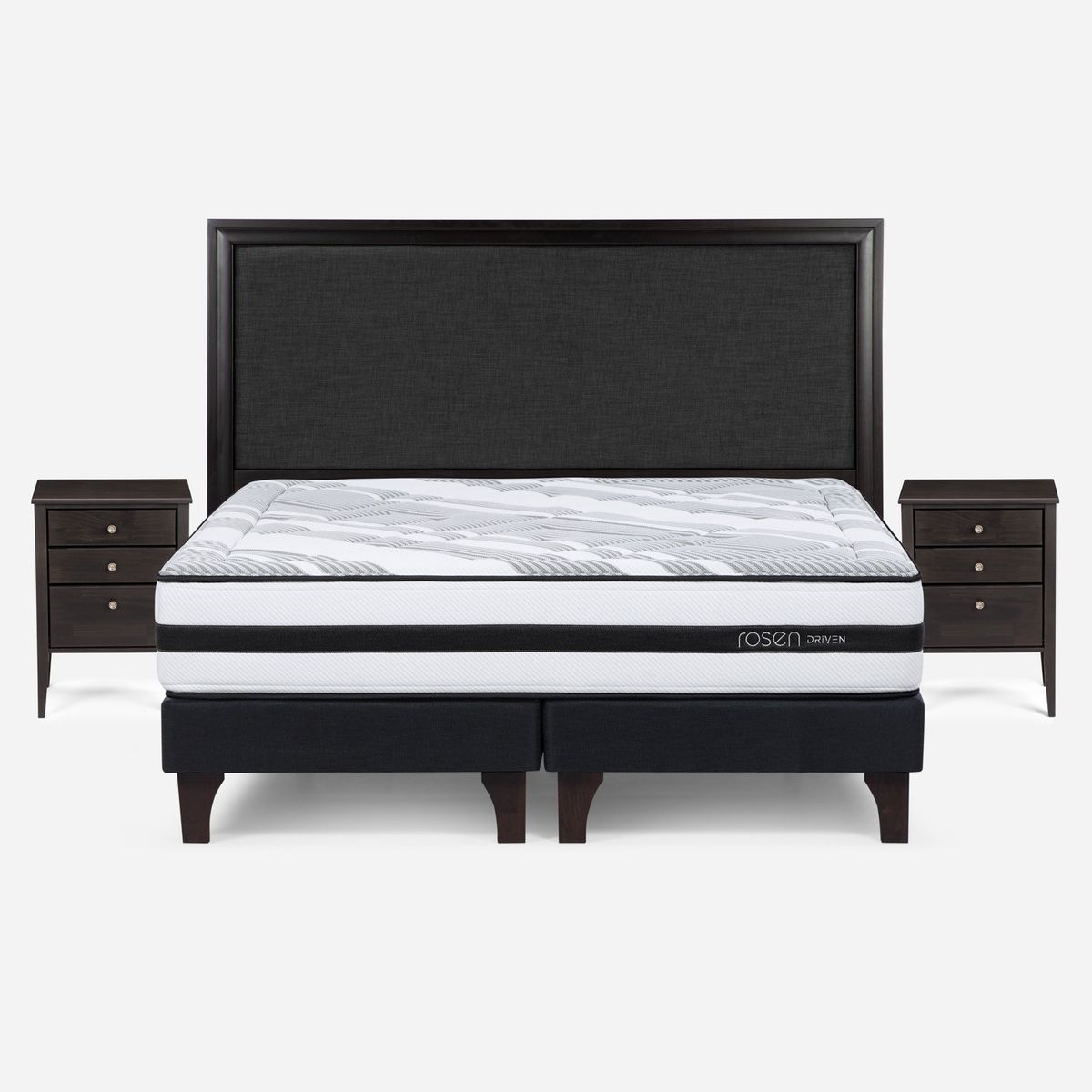 ROSEN - Cama Europea Driven King x 2.00mt Base Dividida + Respaldo + 2 Veladores Rosen