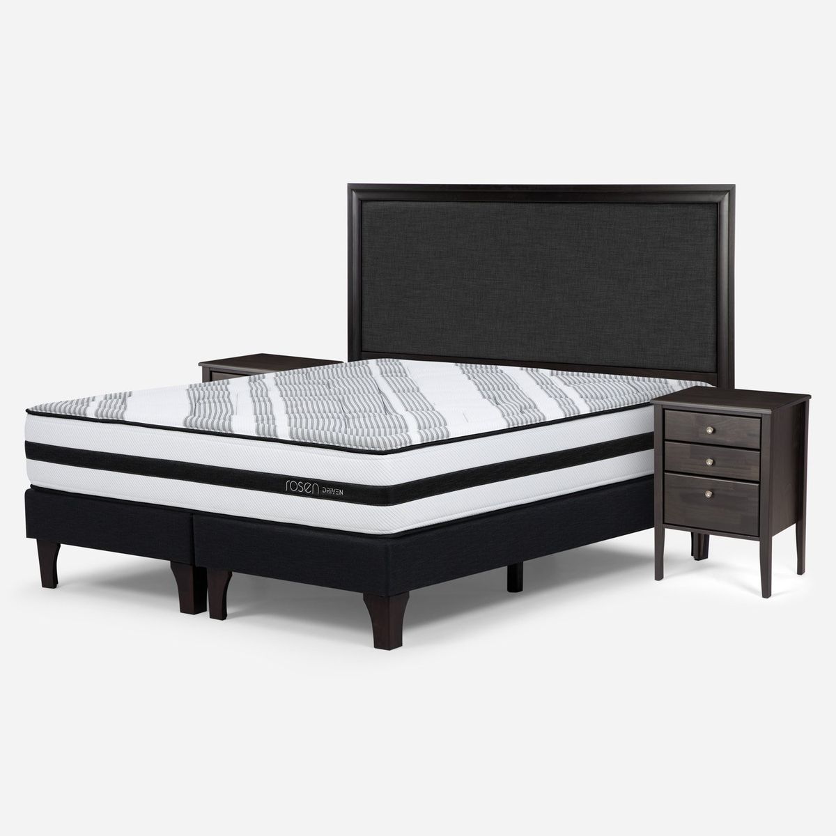 ROSEN - Cama Europea Driven King x 2.00mt Base Dividida + Respaldo + 2 Veladores Rosen