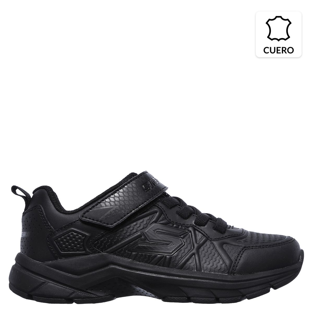 SKECHERS - Zapatilla Escolar Deportiva Cuero Negra