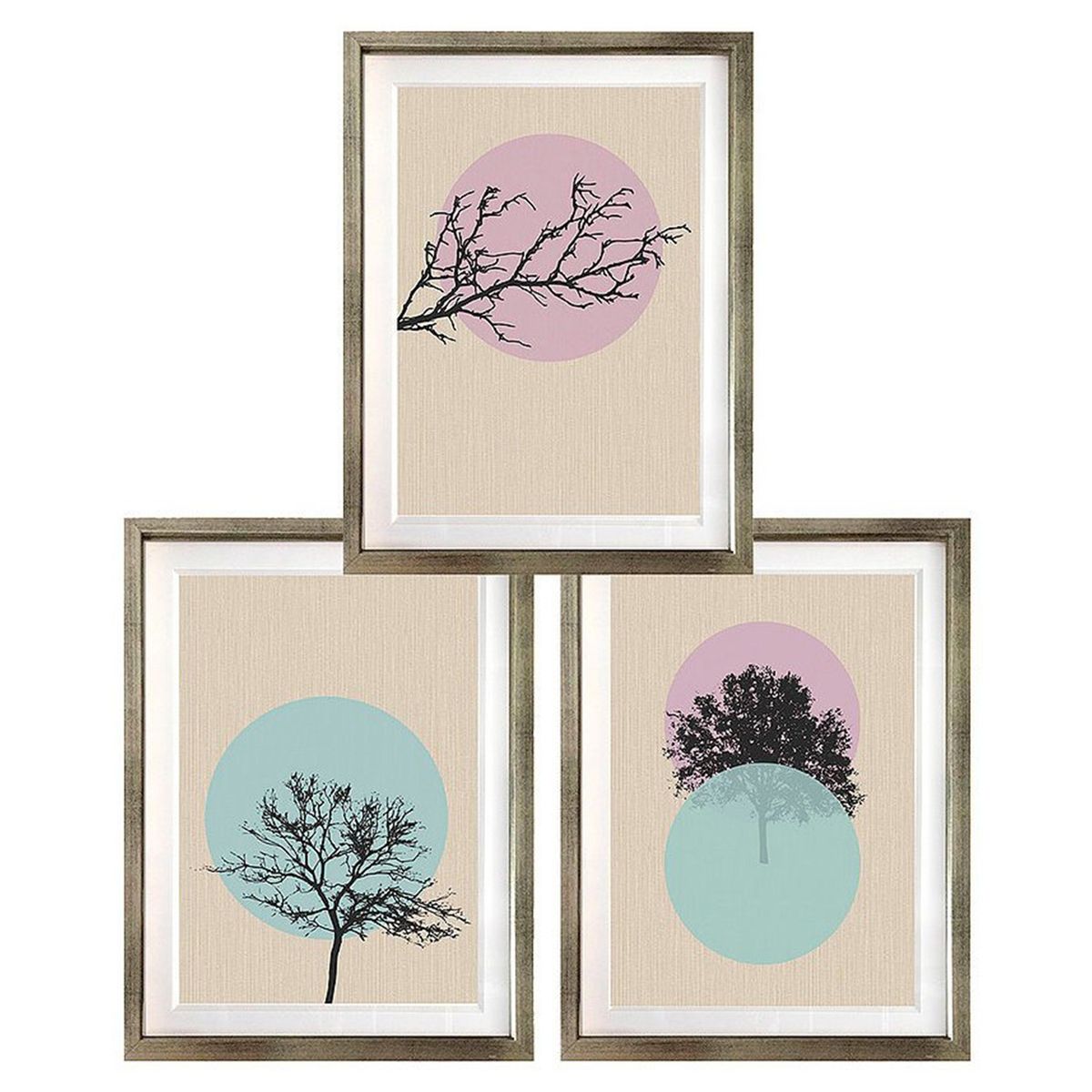 PAPEL ILUSTRADO - Set 3 Cuadros Plateado Siluetas Minimalistas 40X50