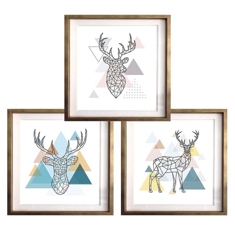 PAPEL ILUSTRADO - Set 3 Cuadros Dorado Venados Nordicos 40X40