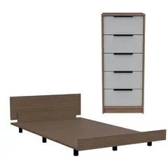 TUHOME - Combo Kaia Base De Cama 1 Plaza + Cajonera Miel/Blanco