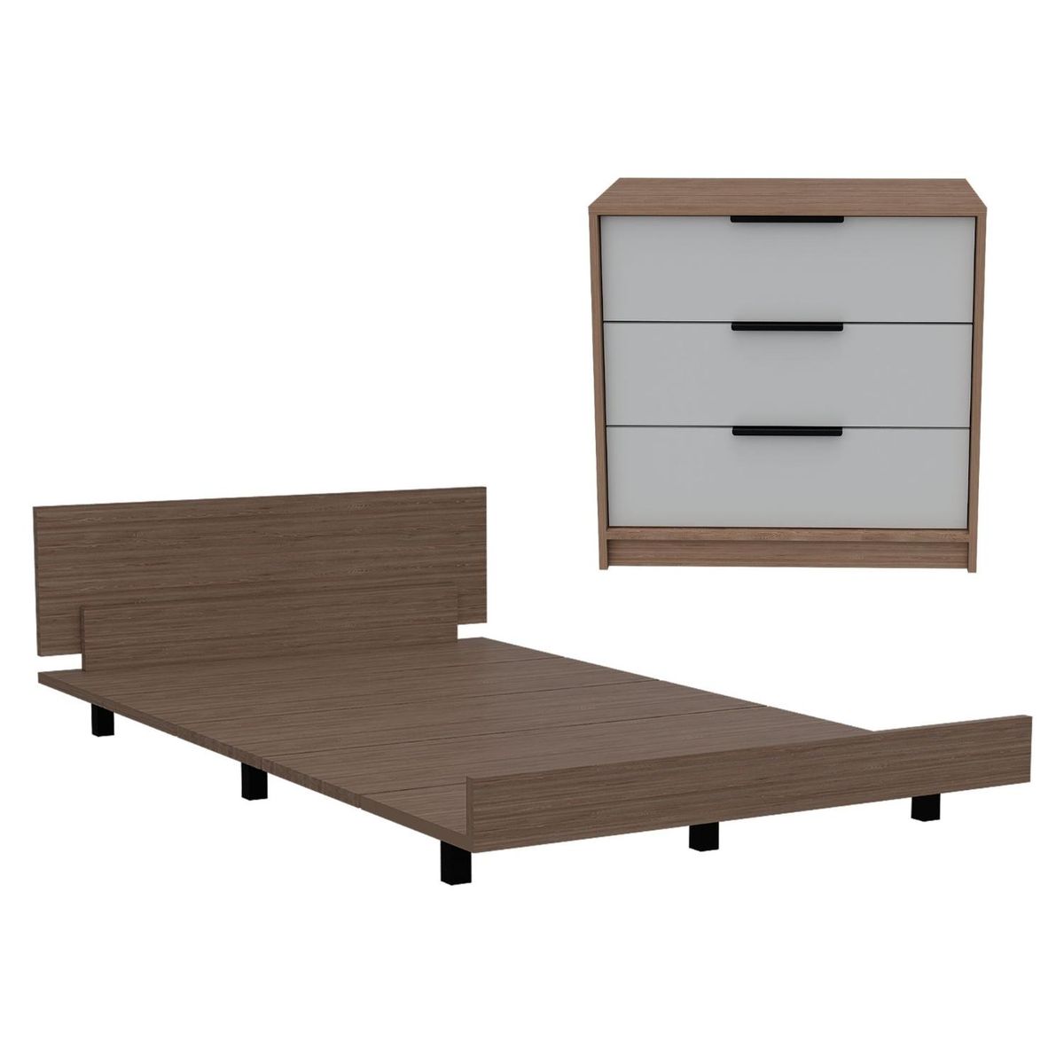 TUHOME - Combo Kaia Base De Cama 1 Plaza + Velador Miel/Blanco Tuhome