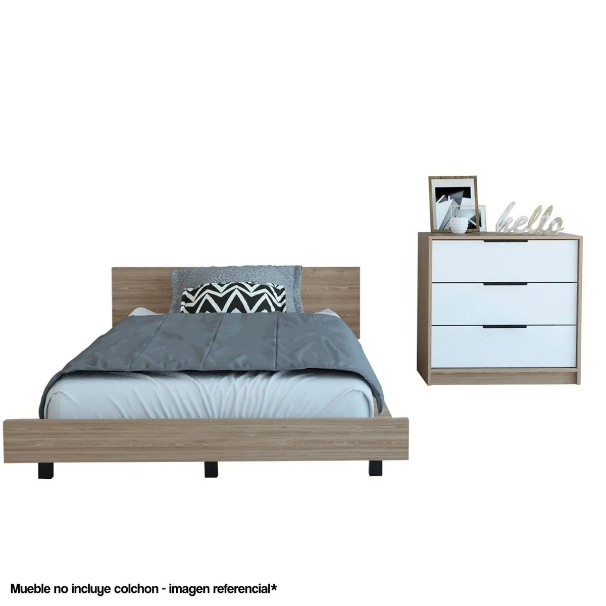 TUHOME - Combo Kaia Base De Cama 1 Plaza + Velador Miel/Blanco Tuhome