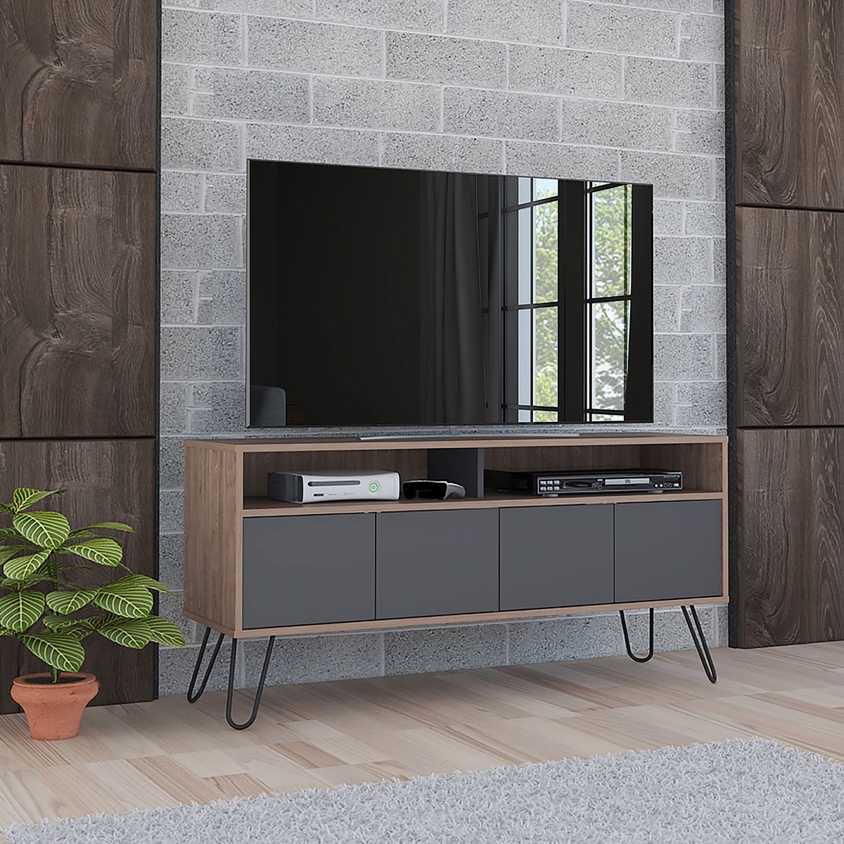 TUHOME - Rack TV 55" Vassel-Miel/Plomo Tuhome
