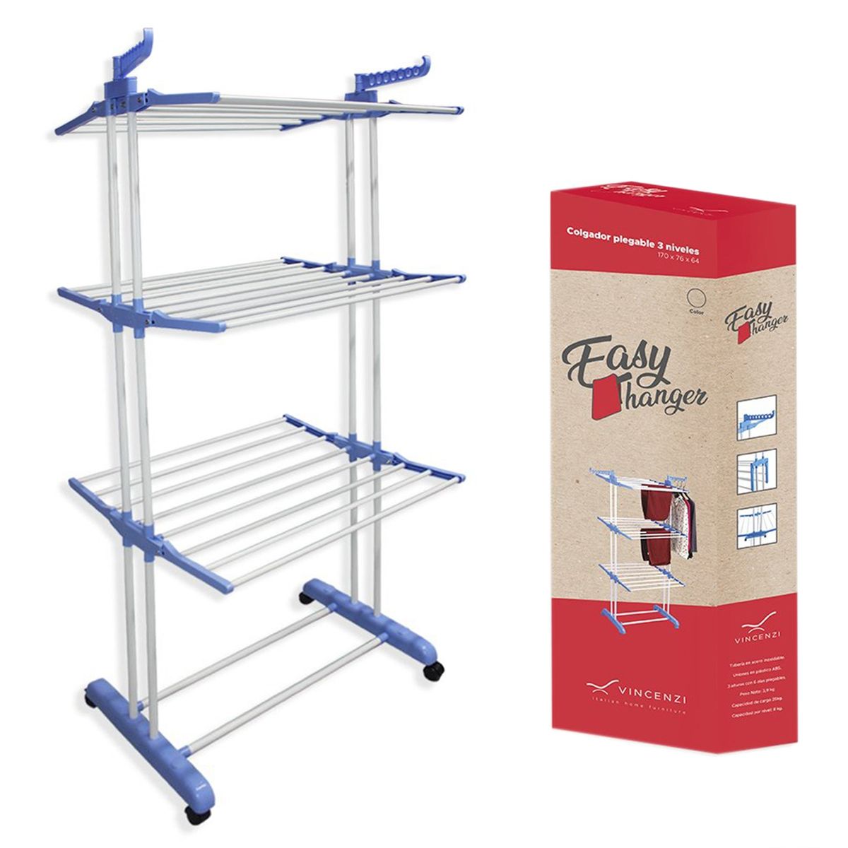 VINCENZI - Tendedero Plegable 3 Niveles