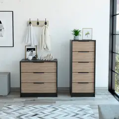 TUHOME - Cómoda Kaia 5 Cajones + Cómoda 3 Cajones