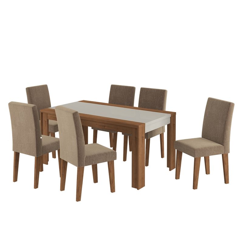 DECOCASA - Juego De Comedor 6 Sillas Lorenzi Ii Nogal Offwhi Decocasa