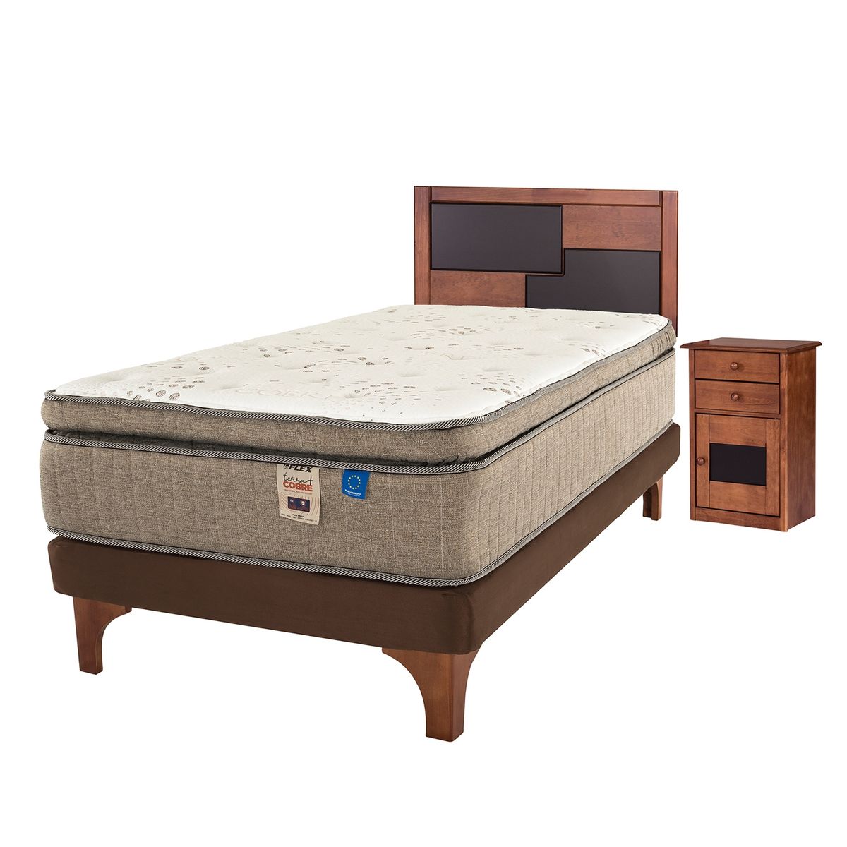 FLEX - Cama Europea Terra Cobre 1,5 Plazas + Muebles Colonia Flex