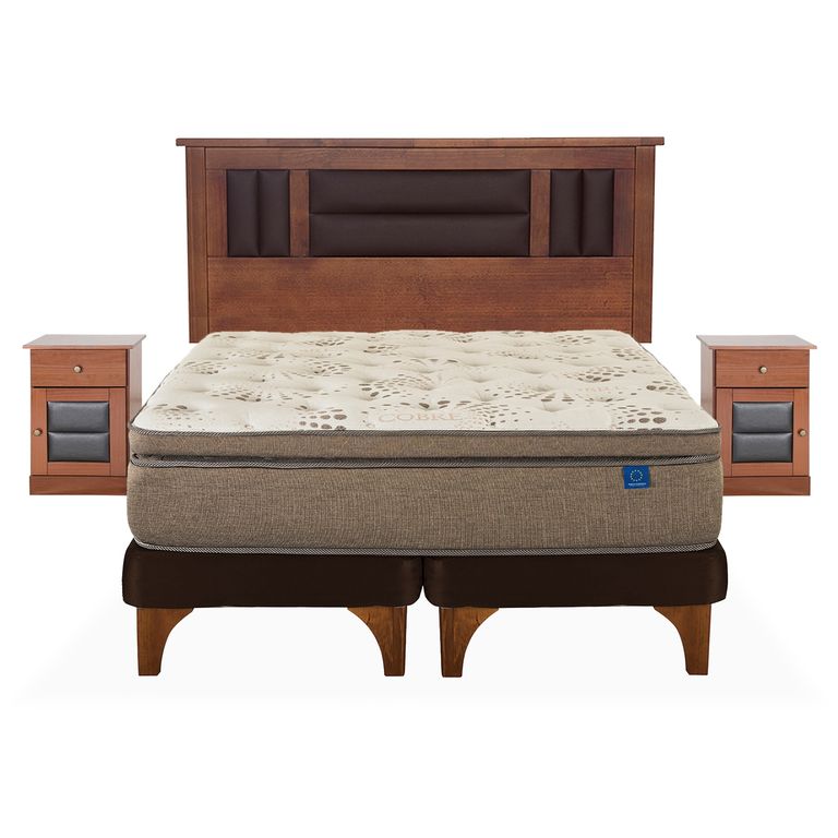 FLEX Cama Europea Terra Cobre 2 Plazas + Respaldo + 2 Veladores