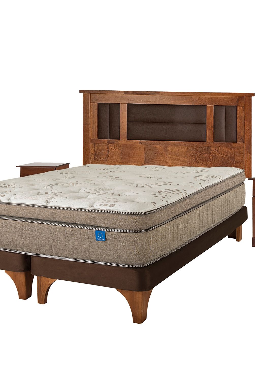 FLEX - Cama Europea Terra Cobre Flex 2 Plazas + Respaldo + 2 Veladores Flex