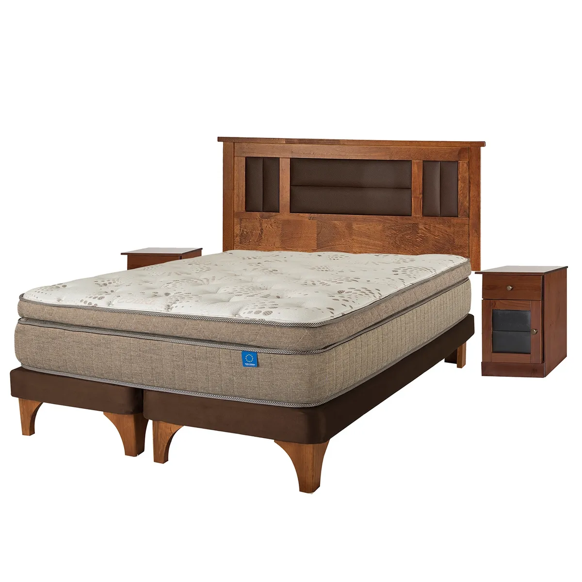 FLEX - Cama Europea Terra Cobre Flex 2 Plazas + Respaldo + 2 Veladores Flex